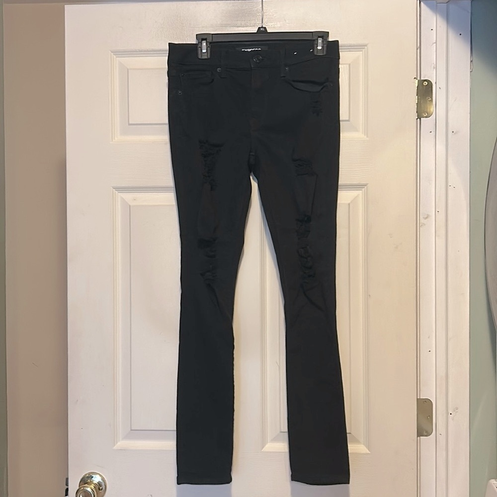 Express Black Distressed Mid Rise Jean Leggings Size 6